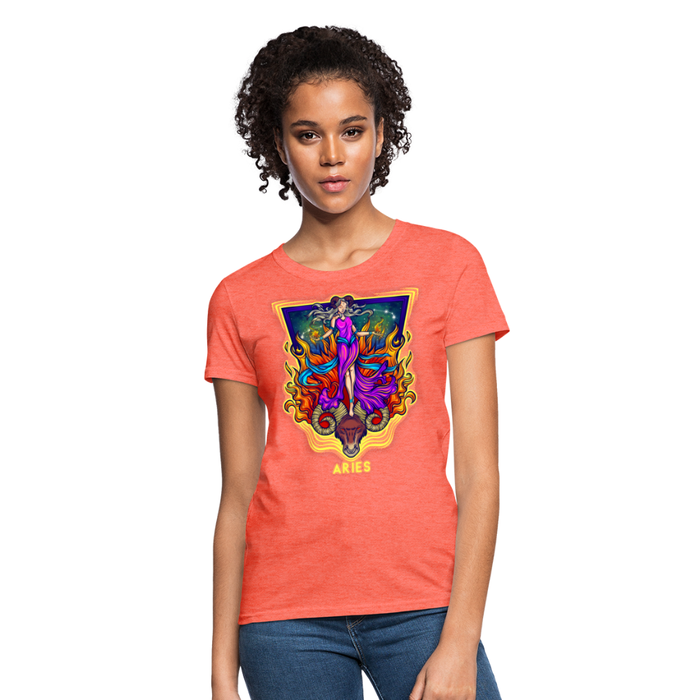 Women's Cosmic Aries Design T-Shirt - heather coral