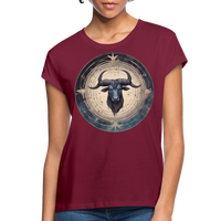 Thumbnail for Women's Mythical Taurus Relaxed Fit T-Shirt - burgundy