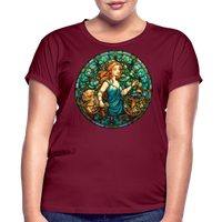 Thumbnail for Women's Mosaic Virgo Relaxed Fit T-Shirt - burgundy