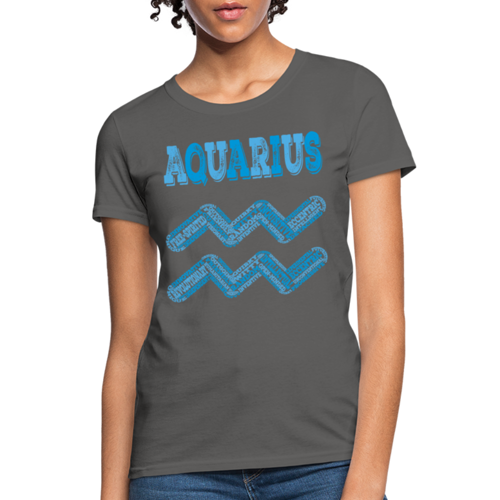 Women's Power Words Aquarius T-Shirt - charcoal