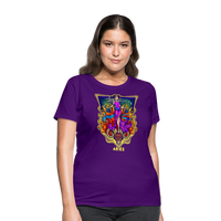 Thumbnail for Women's Cosmic Aries Design T-Shirt - purple