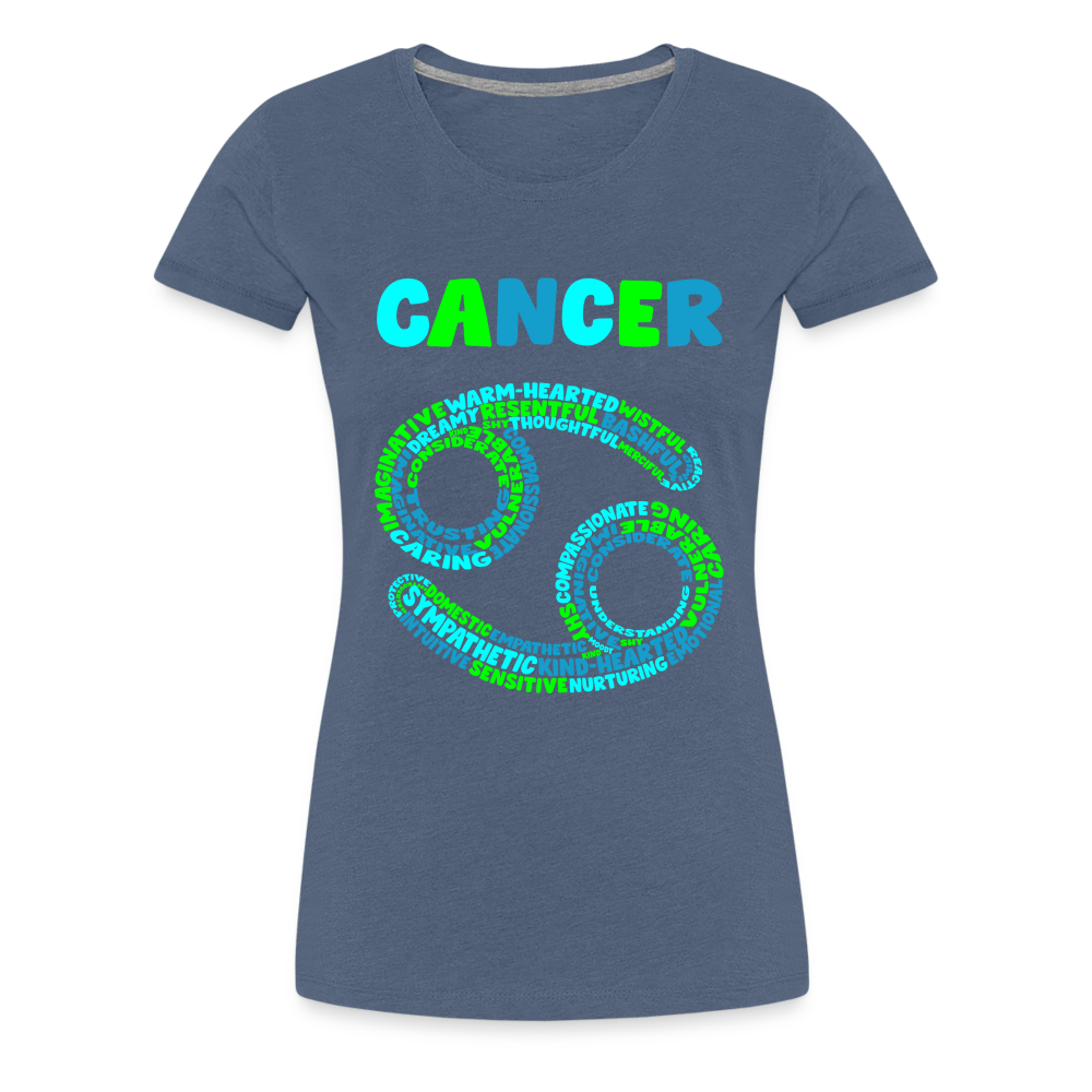 Women's Power Words Cancer Premium T-Shirt - heather blue