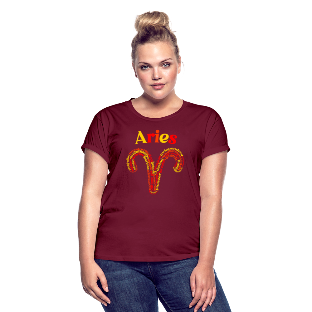 Women's Power Words Aries Relaxed Fit T-Shirt - burgundy