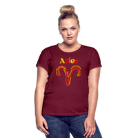 Thumbnail for Women's Power Words Aries Relaxed Fit T-Shirt - burgundy