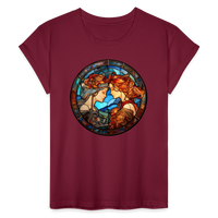 Thumbnail for Women's Mosaic Gemini Relaxed Fit T-Shirt - burgundy