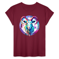 Thumbnail for Women's Mythical Aries Relaxed Fit T-Shirt - burgundy