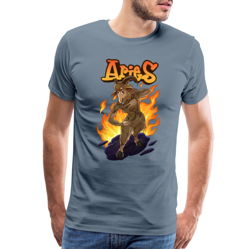 Men's Fiery Aries Premium T-Shirt - steel blue