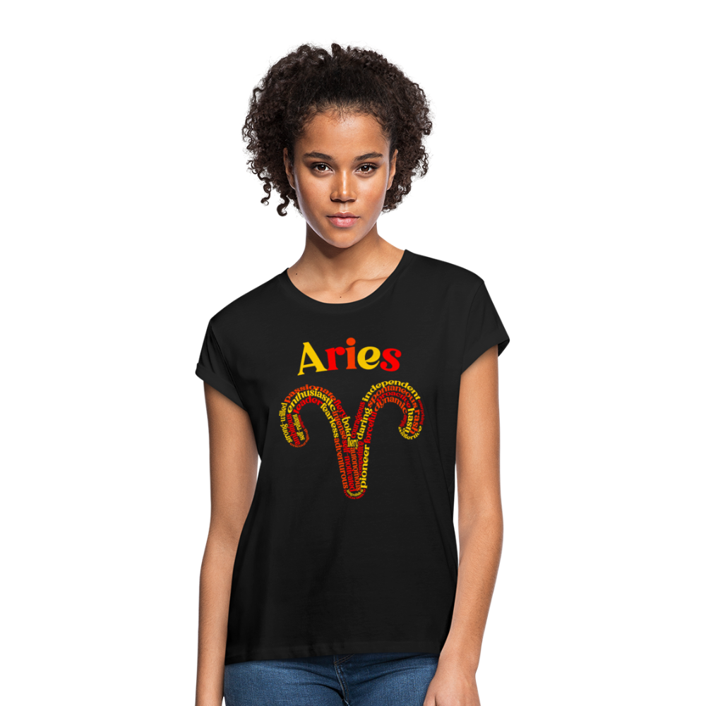 Women's Power Words Aries Relaxed Fit T-Shirt - black