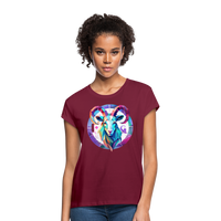 Thumbnail for Women's Mythical Aries Relaxed Fit T-Shirt - burgundy