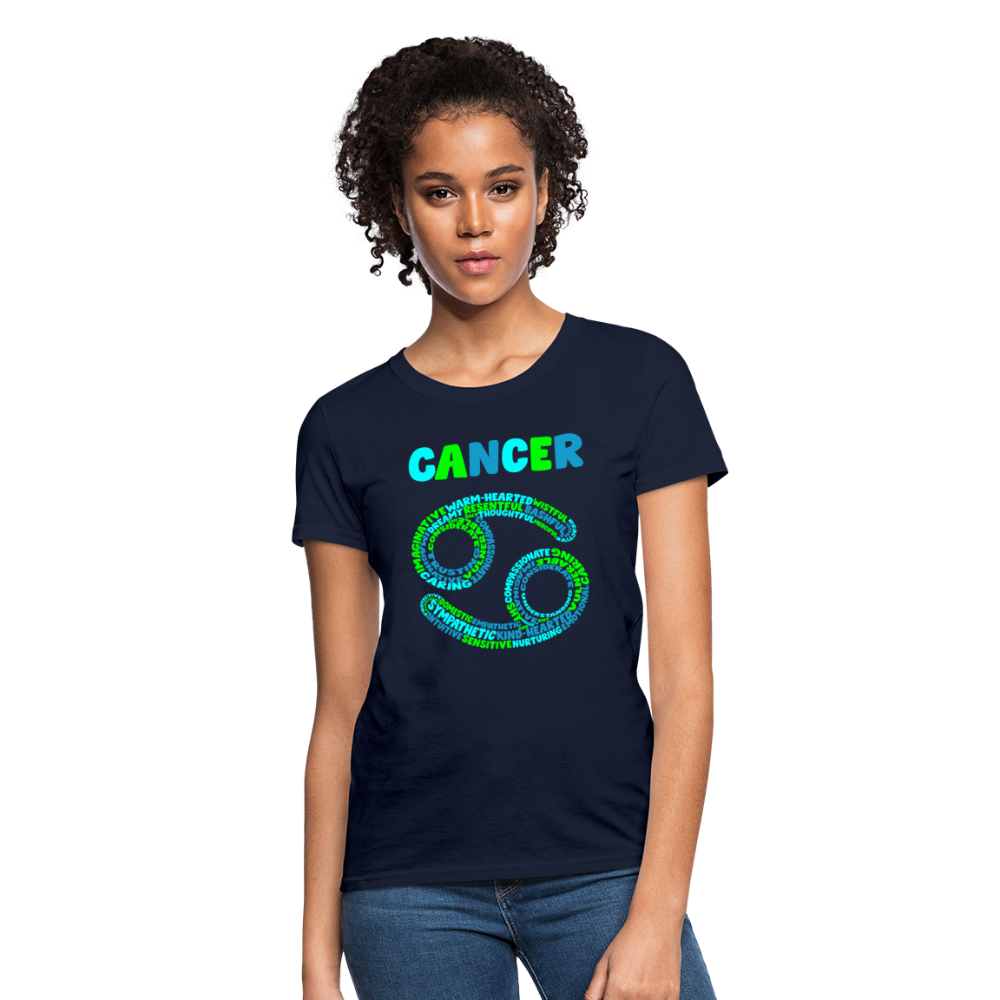 Women's Power Words Cancer T-Shirt - navy