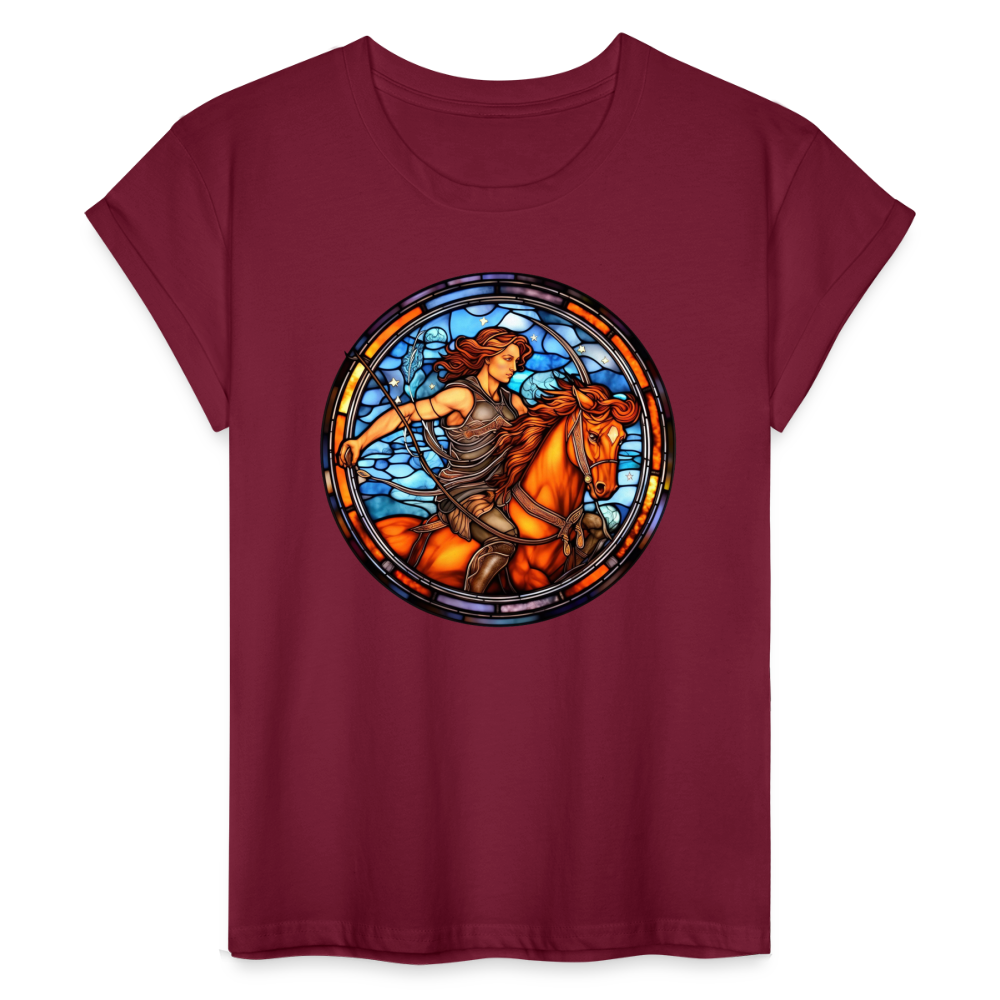 Women's Mosaic Sagittarius Relaxed Fit T-Shirt - burgundy