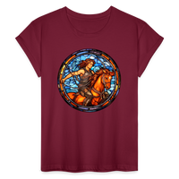 Thumbnail for Women's Mosaic Sagittarius Relaxed Fit T-Shirt - burgundy