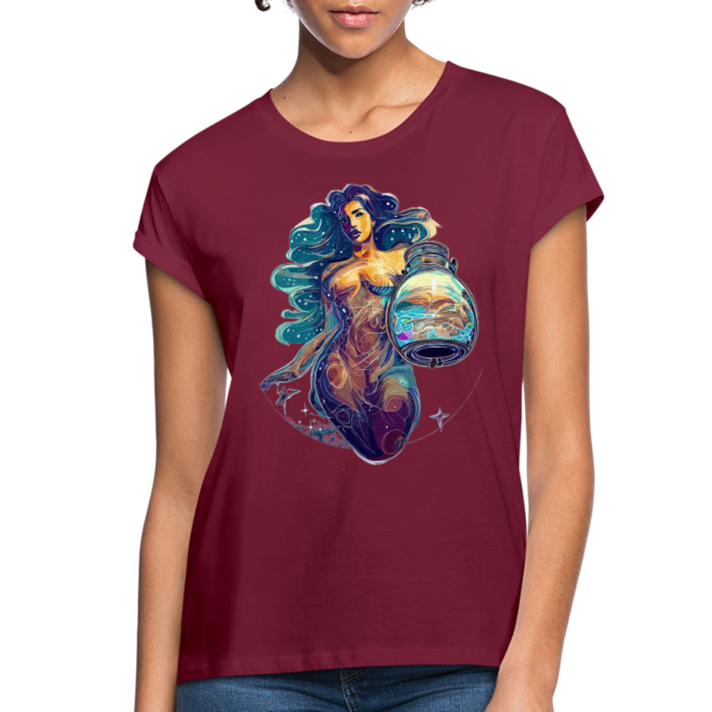 Women's Mythical Aquarius Relaxed Fit T-Shirt - burgundy