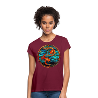 Thumbnail for Women's Mosaic Pisces Relaxed Fit T-Shirt - burgundy