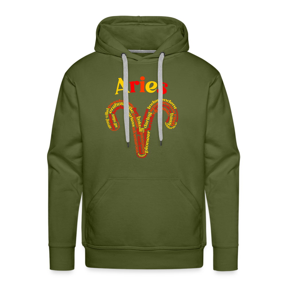 Men's Power Words Aries Premium Hoodie - olive green