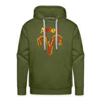 Thumbnail for Men's Power Words Aries Premium Hoodie - olive green