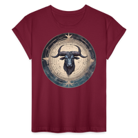 Thumbnail for Women's Mythical Taurus Relaxed Fit T-Shirt - burgundy