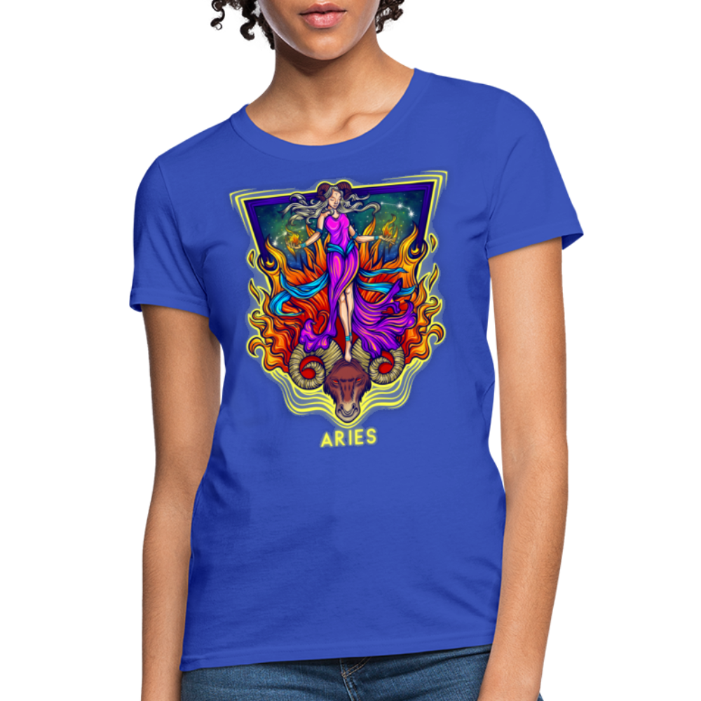 Women's Cosmic Aries Design T-Shirt - royal blue