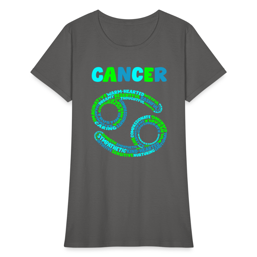 Women's Power Words Cancer T-Shirt - charcoal