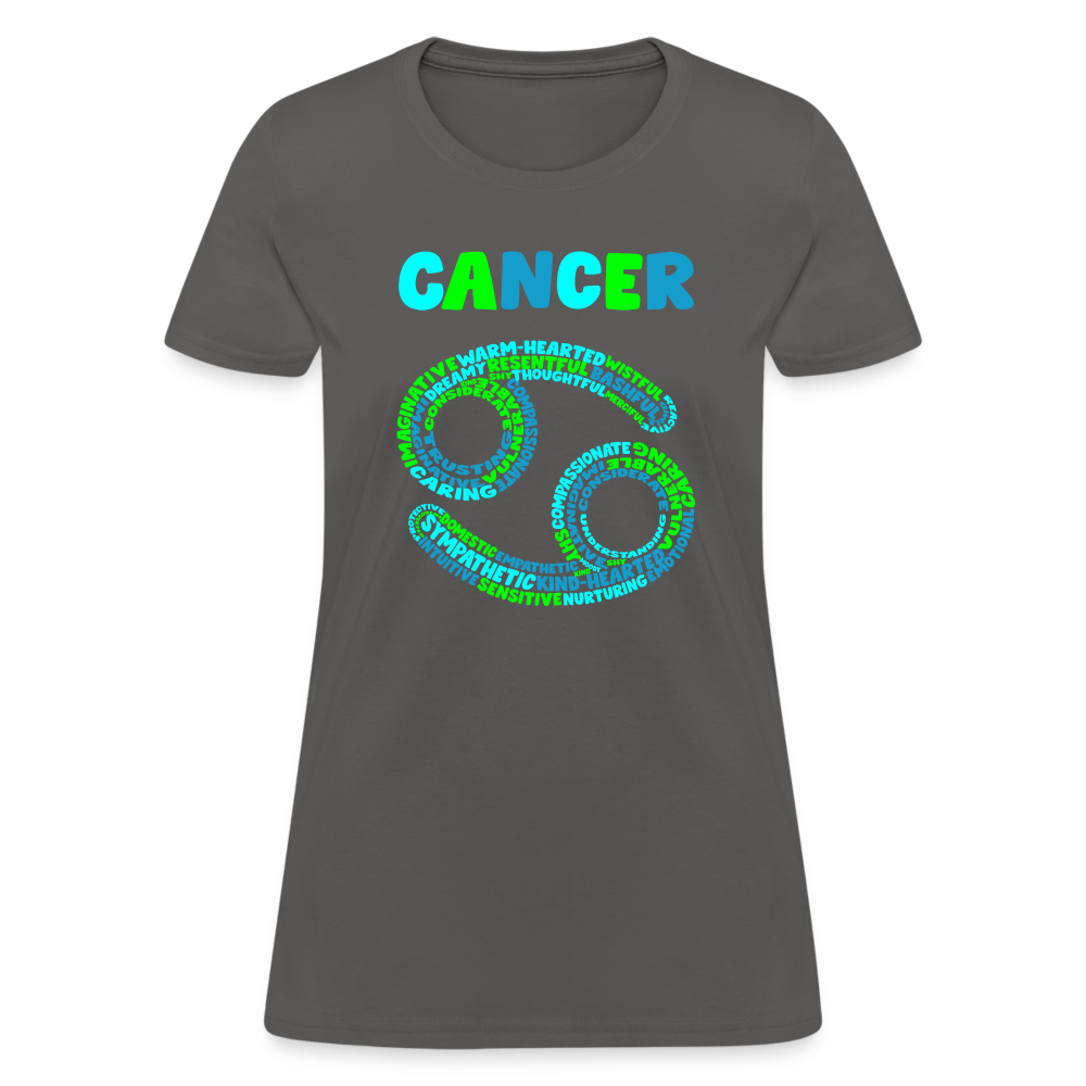 Women's Power Words Cancer T-Shirt - charcoal