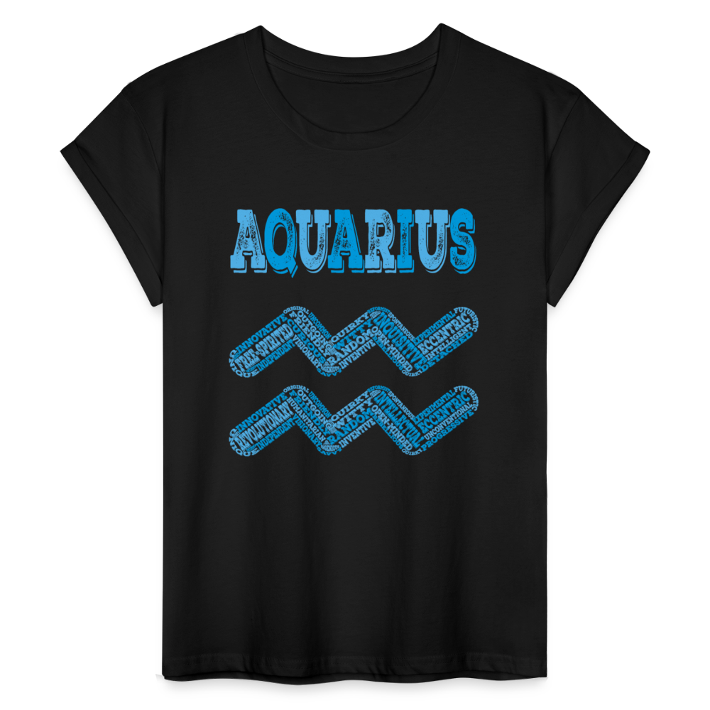 Women's Power Words Aquarius Relaxed Fit T-Shirt - black