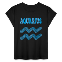 Thumbnail for Women's Power Words Aquarius Relaxed Fit T-Shirt - black