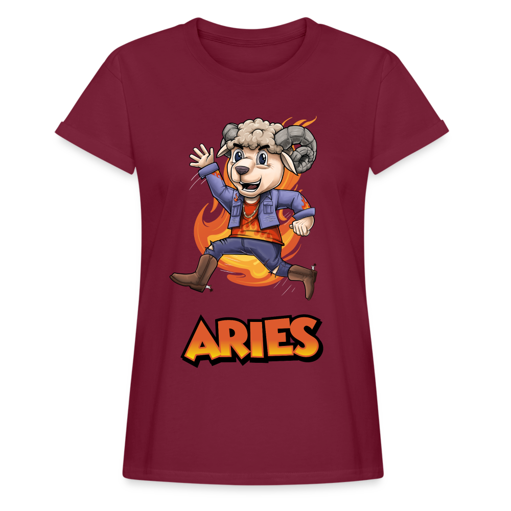 Women's Playful Aries Relaxed Fit T-Shirt - burgundy