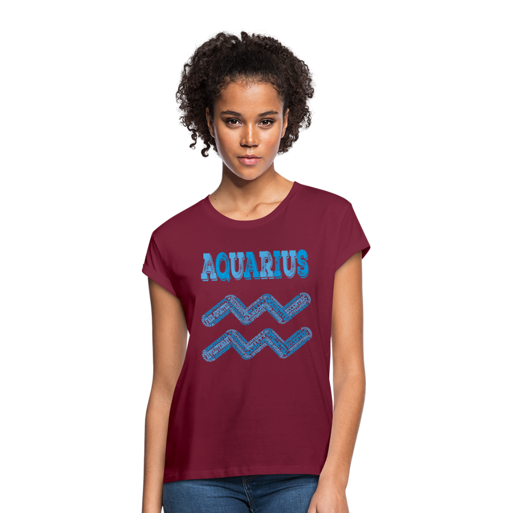 Women's Power Words Aquarius Relaxed Fit T-Shirt - burgundy