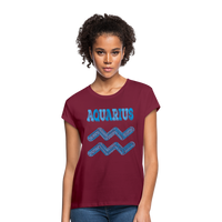 Thumbnail for Women's Power Words Aquarius Relaxed Fit T-Shirt - burgundy