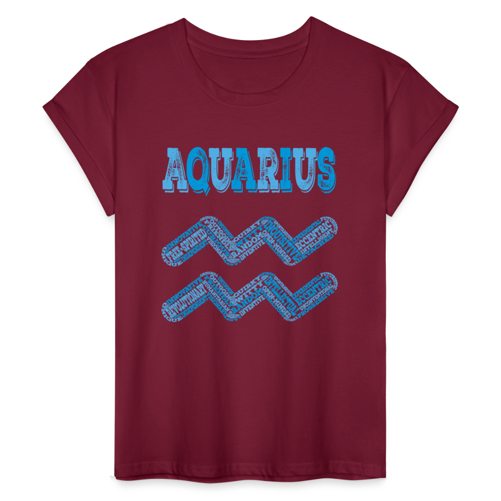 Women's Power Words Aquarius Relaxed Fit T-Shirt - burgundy