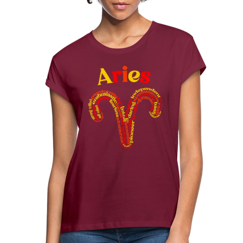 Women's Power Words Aries Relaxed Fit T-Shirt - burgundy