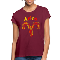 Thumbnail for Women's Power Words Aries Relaxed Fit T-Shirt - burgundy