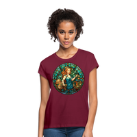 Thumbnail for Women's Mosaic Virgo Relaxed Fit T-Shirt - burgundy