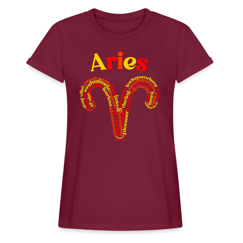 Women's Power Words Aries Relaxed Fit T-Shirt - burgundy