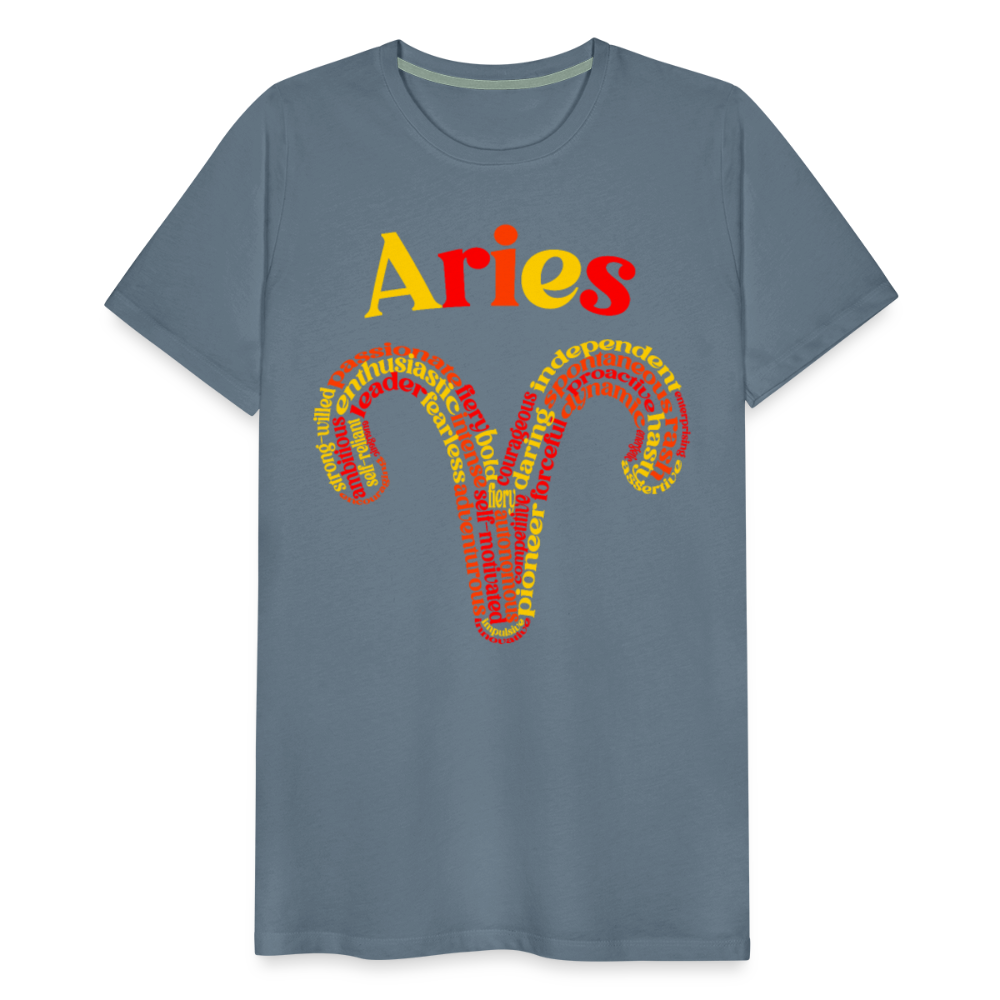 Men's Power Words Aries Premium T-Shirt - steel blue