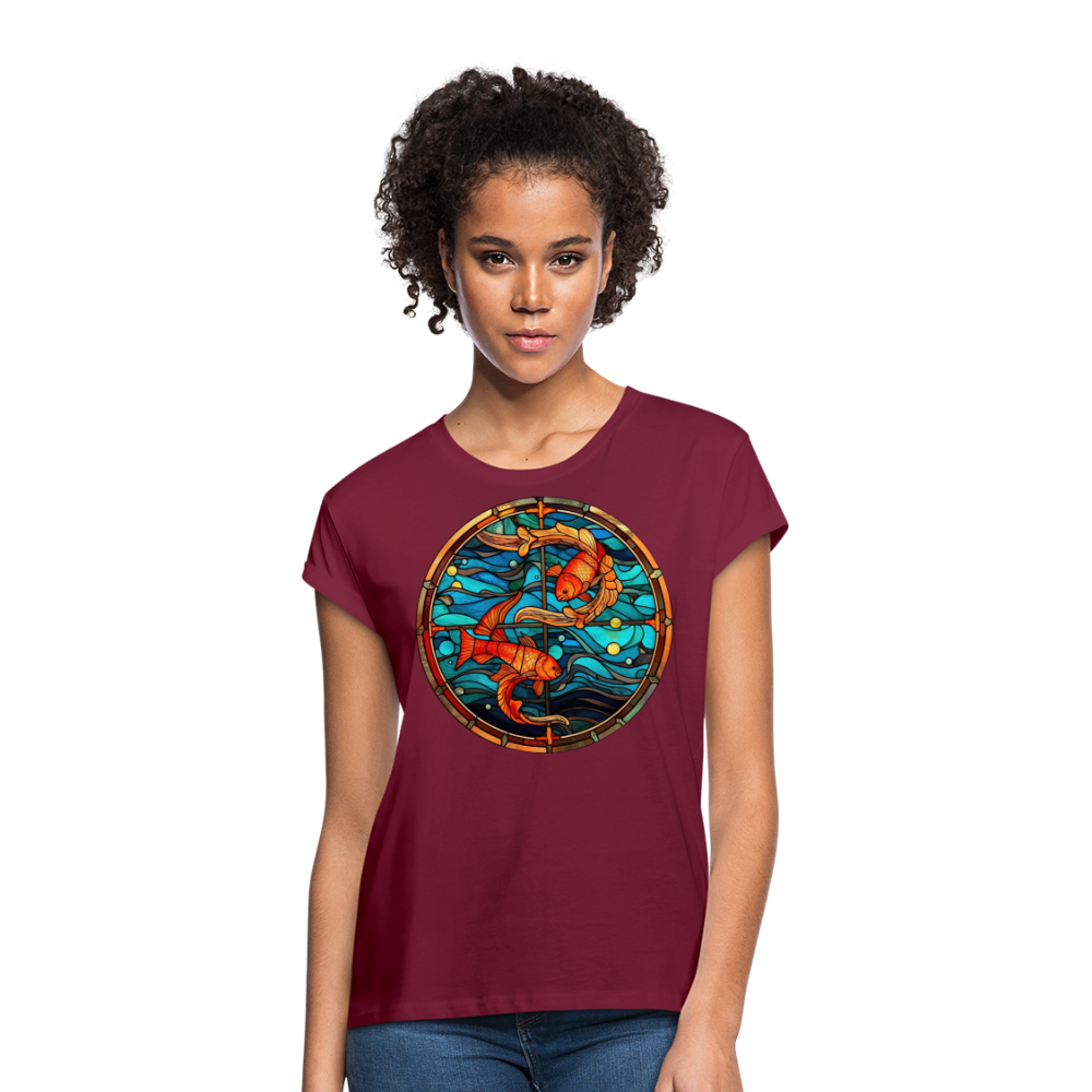 Women's Mosaic Pisces Relaxed Fit T-Shirt - burgundy