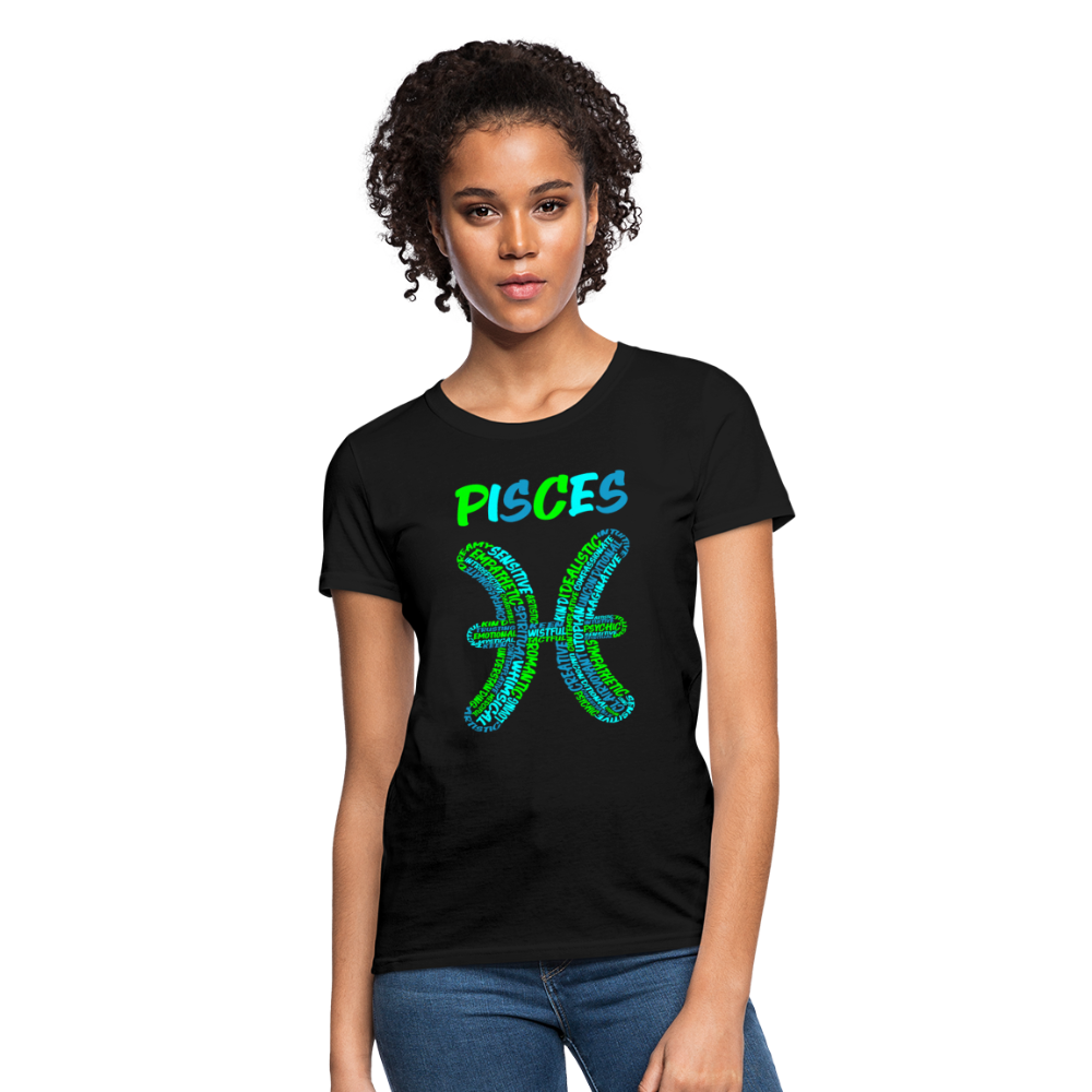 Women's Power Words Pisces T-Shirt - black