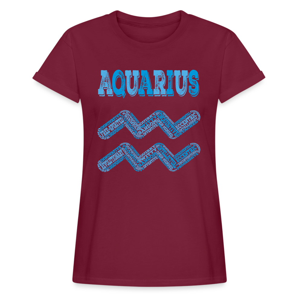 Women's Power Words Aquarius Relaxed Fit T-Shirt - burgundy