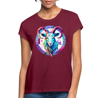 Thumbnail for Women's Mythical Aries Relaxed Fit T-Shirt - burgundy