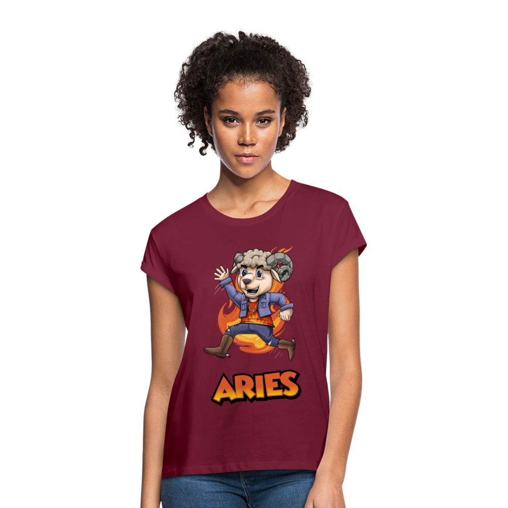 Women's Playful Aries Relaxed Fit T-Shirt - burgundy