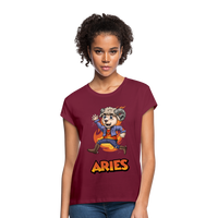 Thumbnail for Women's Playful Aries Relaxed Fit T-Shirt - burgundy