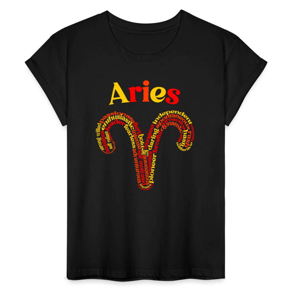 Women's Power Words Aries Relaxed Fit T-Shirt - black