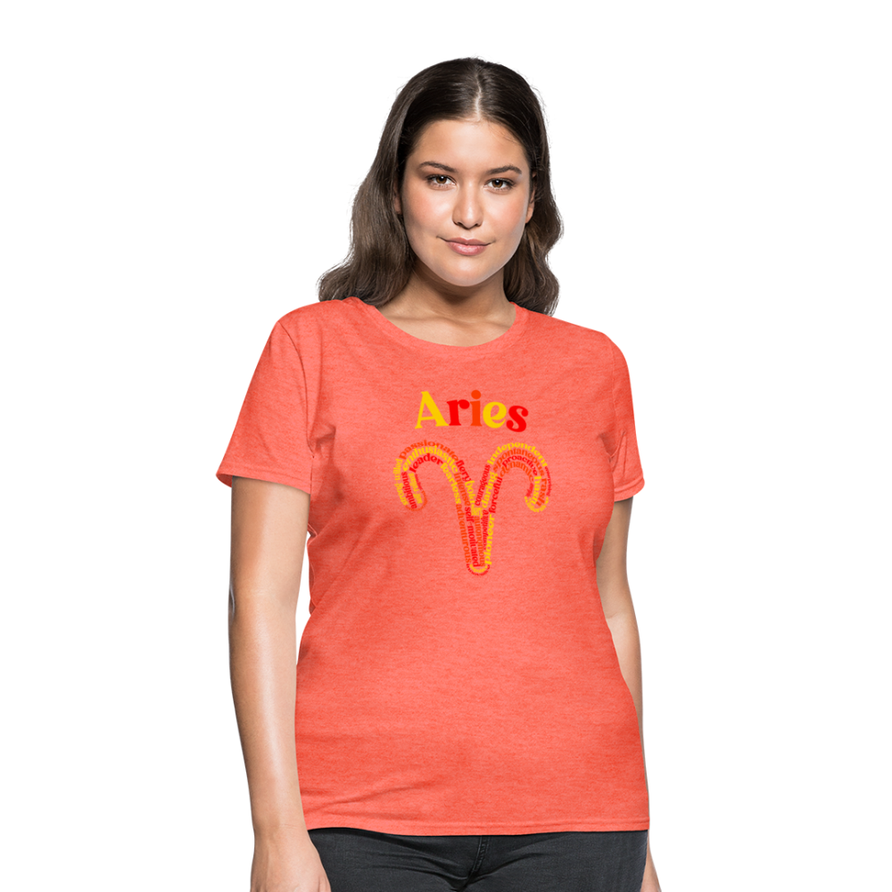 Women's Power Words Aries T-Shirt - heather coral