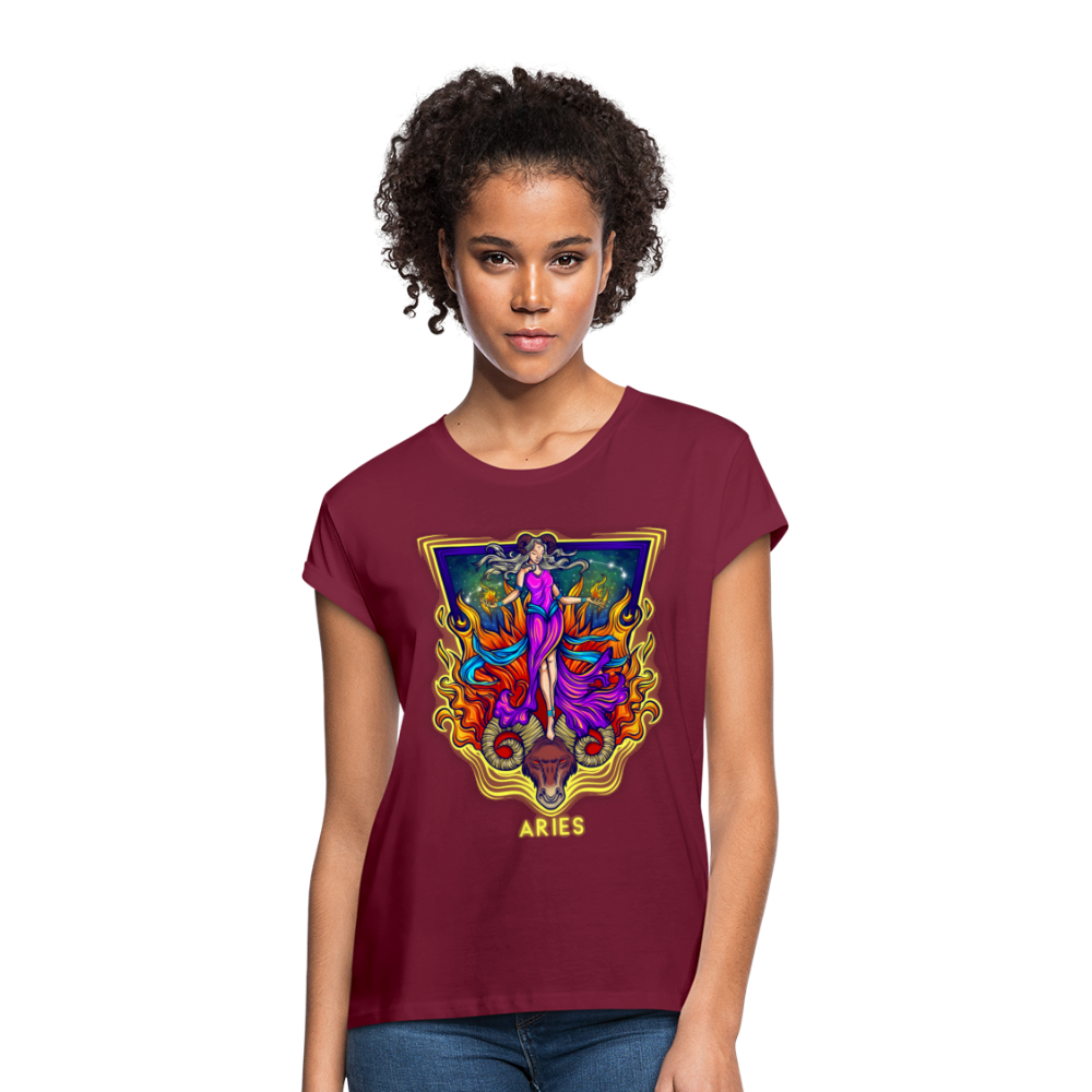 Women's Cosmic Aries Relaxed Fit T-Shirt - burgundy