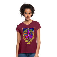 Thumbnail for Women's Cosmic Aries Relaxed Fit T-Shirt - burgundy