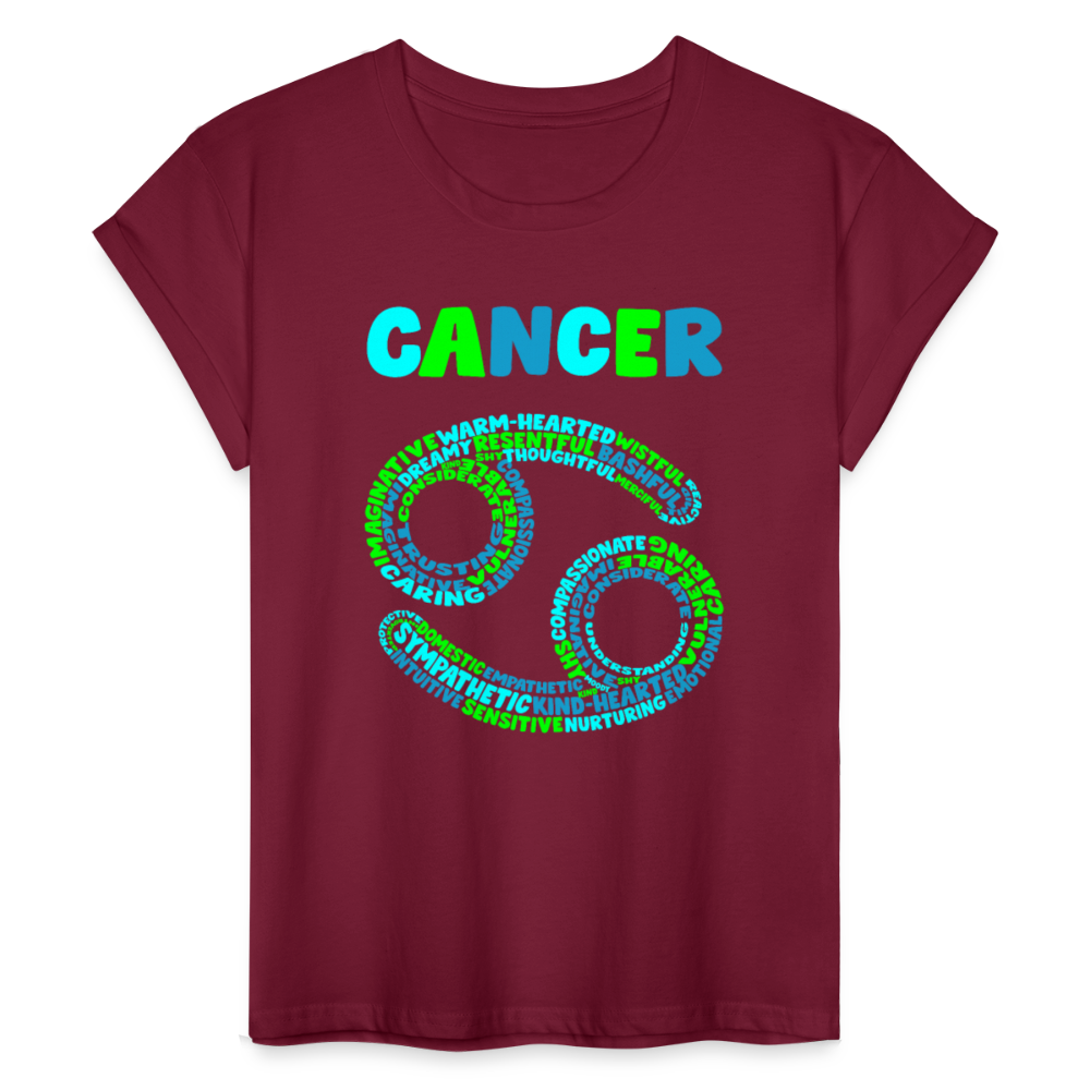 Women's Power Words Cancer Relaxed Fit T-Shirt - burgundy