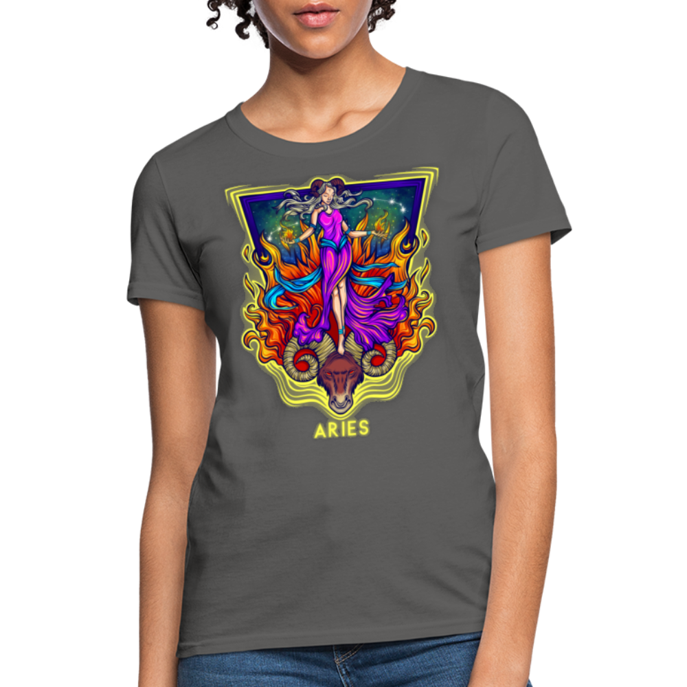 Women's Cosmic Aries Design T-Shirt - charcoal