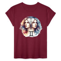 Thumbnail for Women's Mythical Gemini Relaxed Fit T-Shirt - burgundy