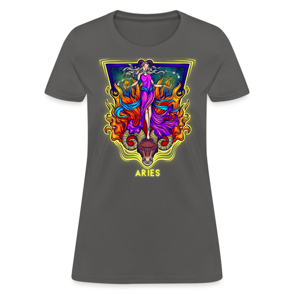 Women's Cosmic Aries Design T-Shirt - charcoal