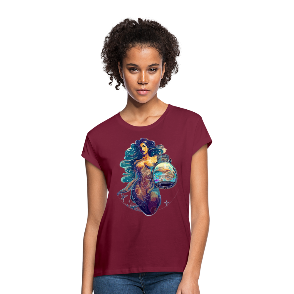 Women's Mythical Aquarius Relaxed Fit T-Shirt - burgundy